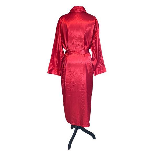 Vintage Victoria’s Secret Red Satin Quilted Robe Belted M/L Embroidered Pocket - Picture 5 of 8